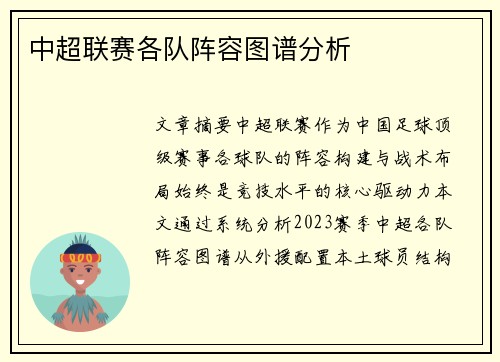 中超联赛各队阵容图谱分析