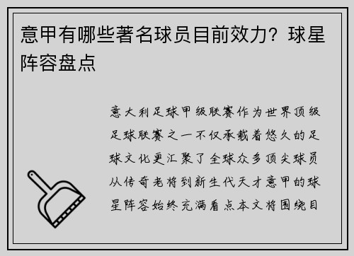 意甲有哪些著名球员目前效力？球星阵容盘点