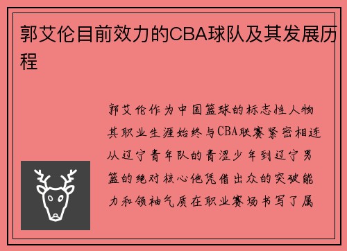 郭艾伦目前效力的CBA球队及其发展历程