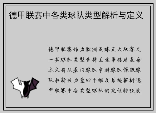 德甲联赛中各类球队类型解析与定义